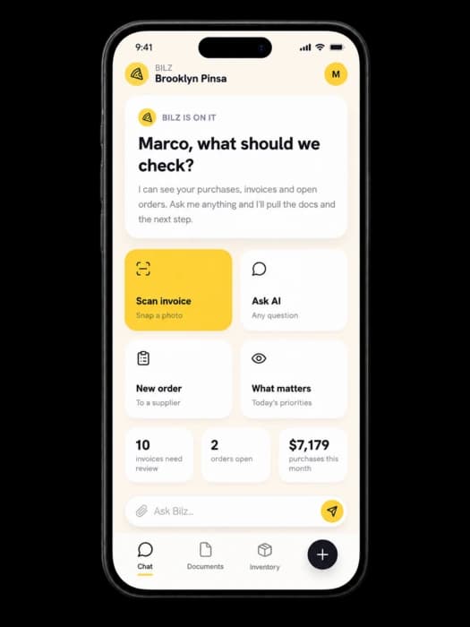 bilz mobilā lietotne — sākuma ekrāns ar zīmolu